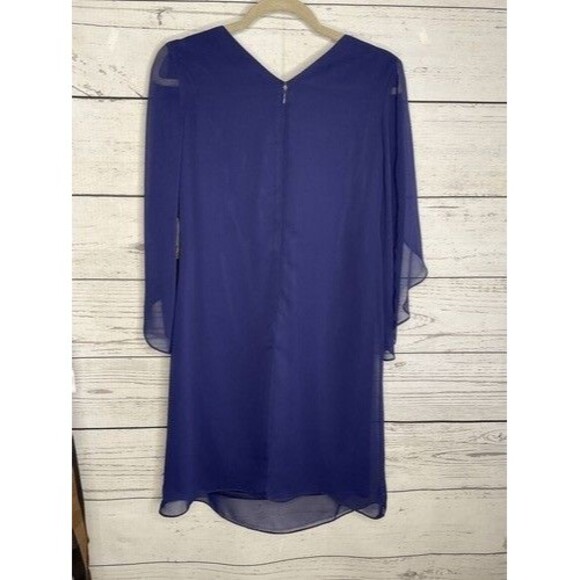 NWT SLNY Cape-Like Sleeve Knee Length Evening Shift Dress Women Size 4 Purple - Picture 10 of 12